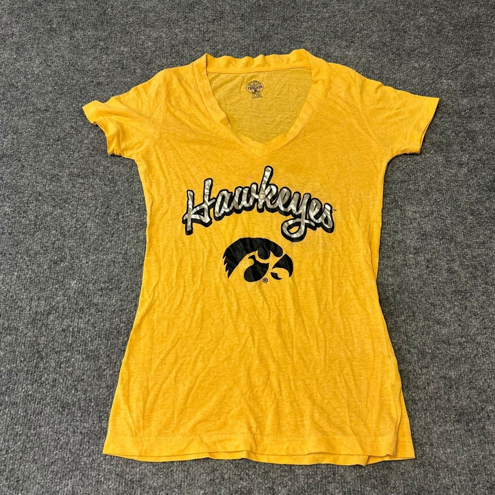 Rivalry Threads T-Shirt Womens Size S Yellow Iowa Hawkeyes V-Neck Graphic Tee